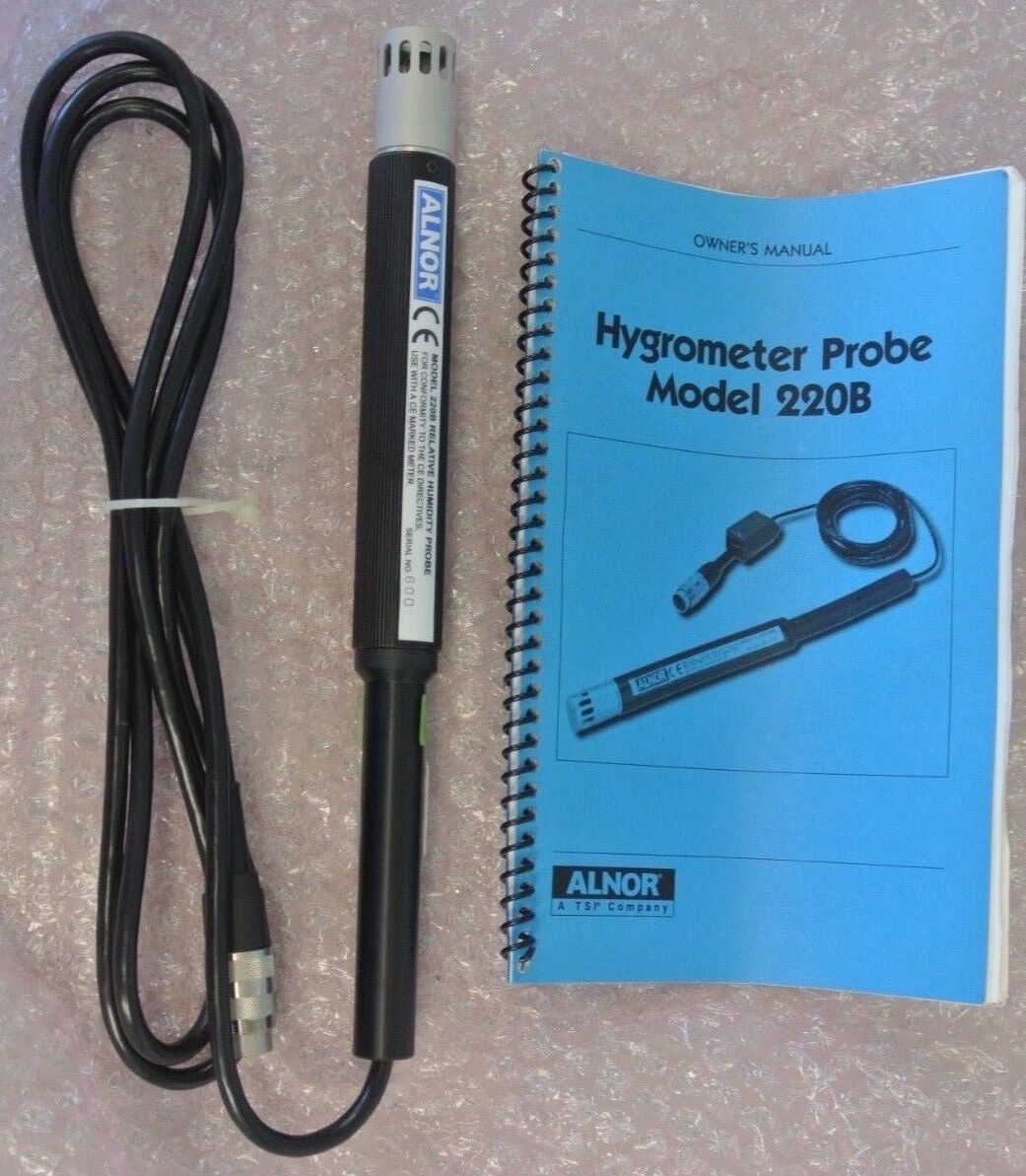 ALNOR / TSP - 220B HYGROMETER / RELATIVE HUMIDITY PROBE RECALIBRATED w/ MANUAL