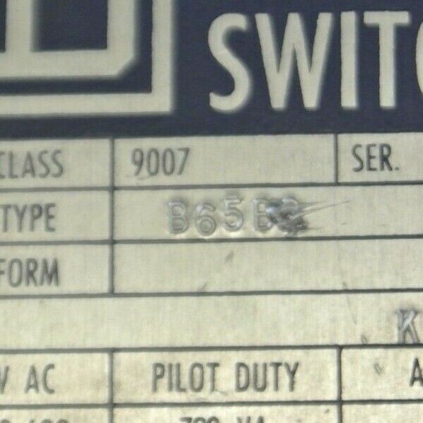 SQUARE D 9007 B65B2 LIMIT SWITCH / 0-120 VAC / 120-600VAC / 10A / NEW SURPLUS