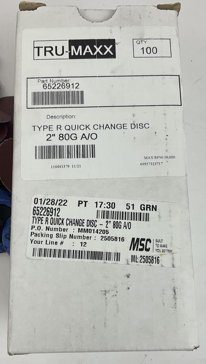 TRU-MAXX 65226912 TYPE R QUICK CHANGE DISC 2" 80G BOX OF 100