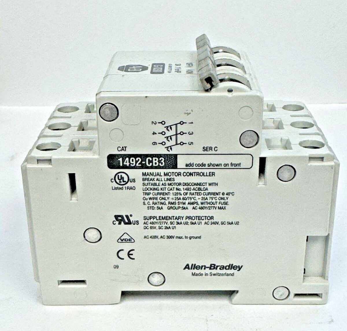 ALLEN-BRADLEY - 1492-CB3-G030 SER. C - MOTOR CONT.- 3P, 3A, 277 V, 1-1/2 HP, 3PH