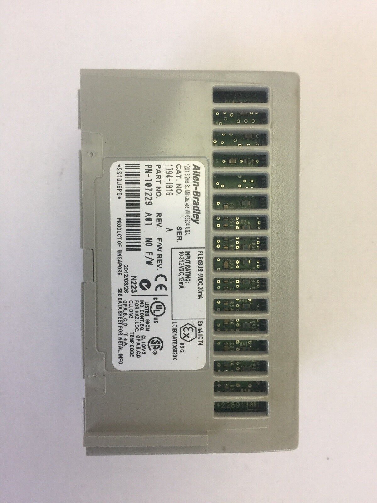 ALLEN BRADLEY 1794-IB16 24VDC SINK INPUT MODULE SER A REV A01 F/W REV NO F/W