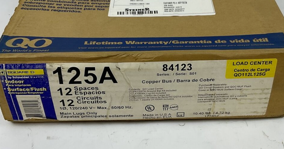 SQUARE D QO112L125G LOAD CENTER 125A SER. S01 120/240VAC