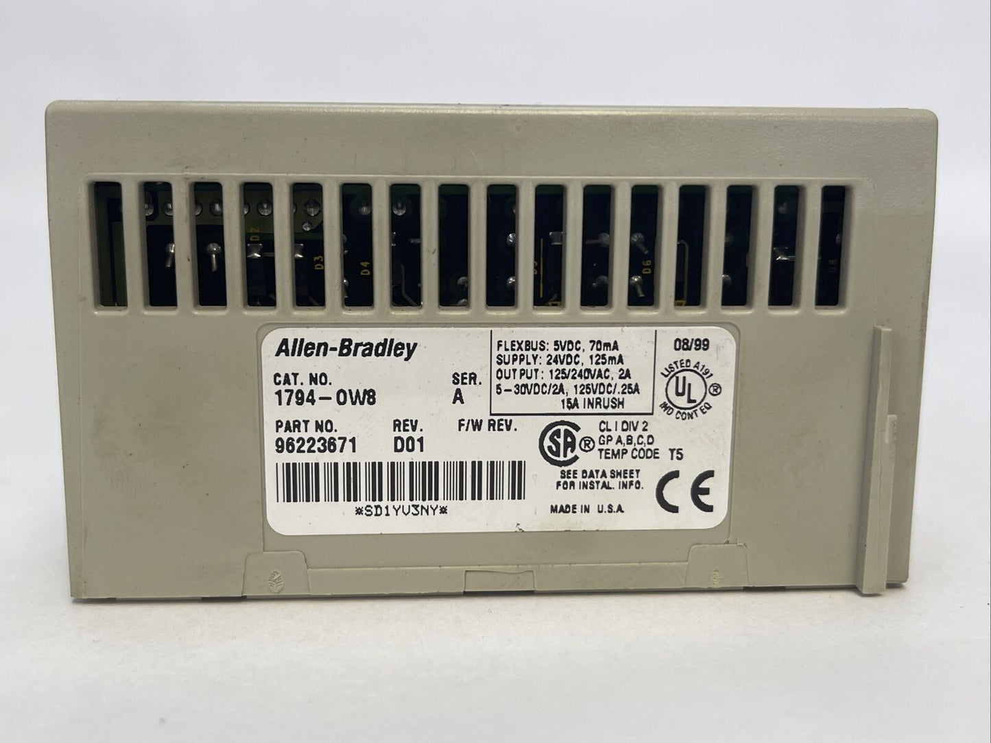 ALLEN BRADLEY 1794-OW8 RELAY OUTPUT MODULE REV D01 SUPPLY 24VDC FLEXBUS 5VDC