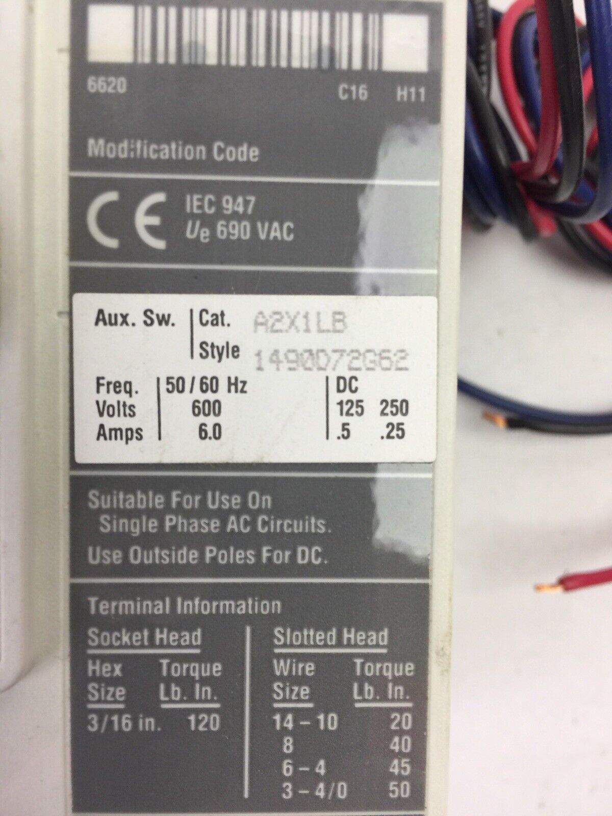 CUTLER HAMMER HMCP015E0CA10 MOTOR CIRCUIT PROTECTOR 15A 3P 600VAC 250VDC A2X1LB