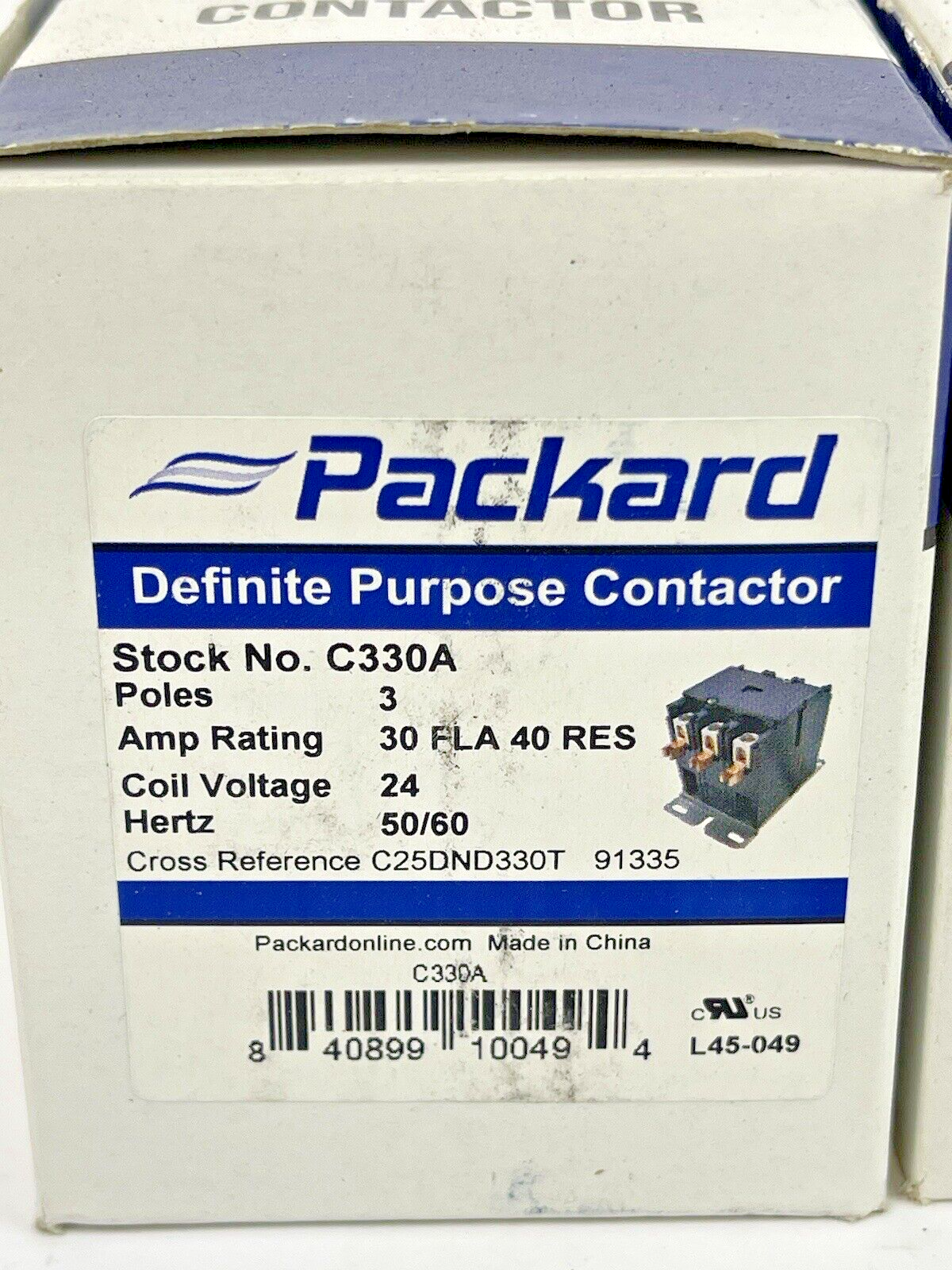 PACKARD *LOT OF 2* - C330A - DEFINITE PURPOSE CONTACTOR - 3 POLE, 30A, 24V 50/60
