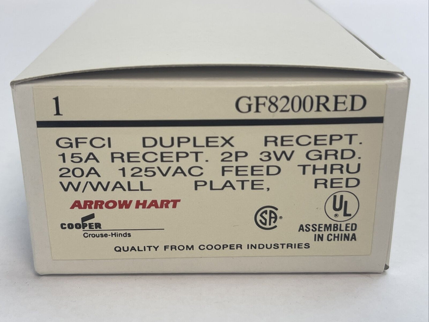 ARROW HART GF8200RED GFCI DUPLEX RECEPTACLE 15A 125V HOSPITAL GRADE