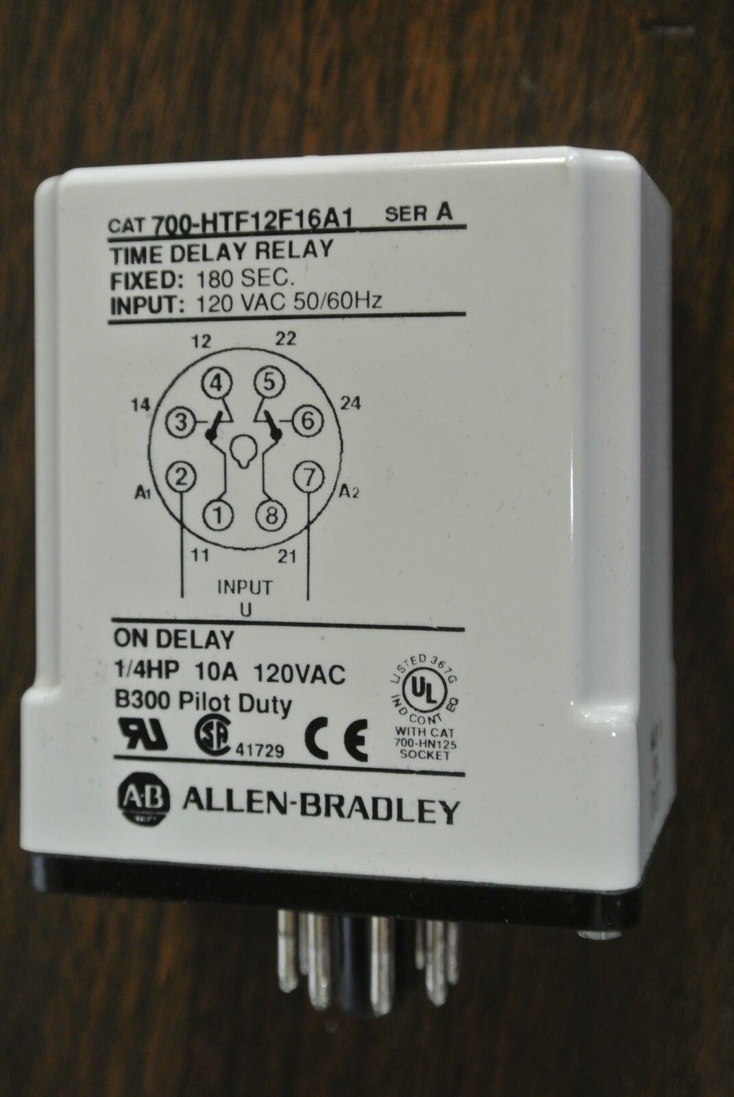 ALLEN-BRADLEY 700-HTF12F16A1 ON-DELAY 180-SEC. FIX TIMING RELAY 120V NEW SURPLUS
