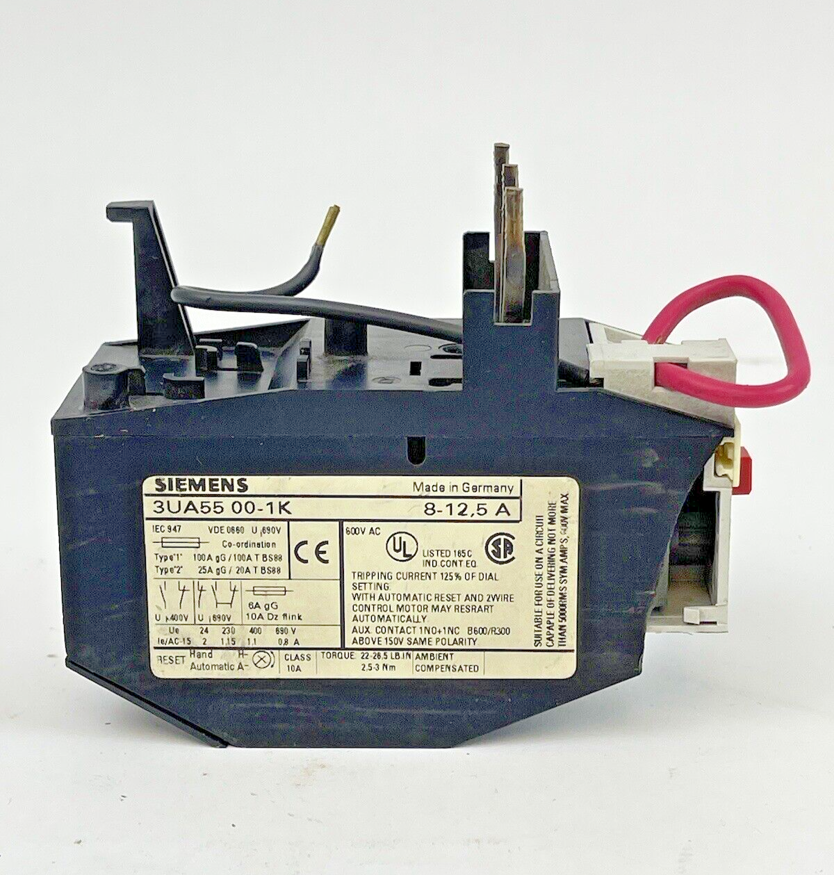 SIEMENS - 3UA55 00-1K 8-12, 5 A - OVERLOAD RELAY - 600V