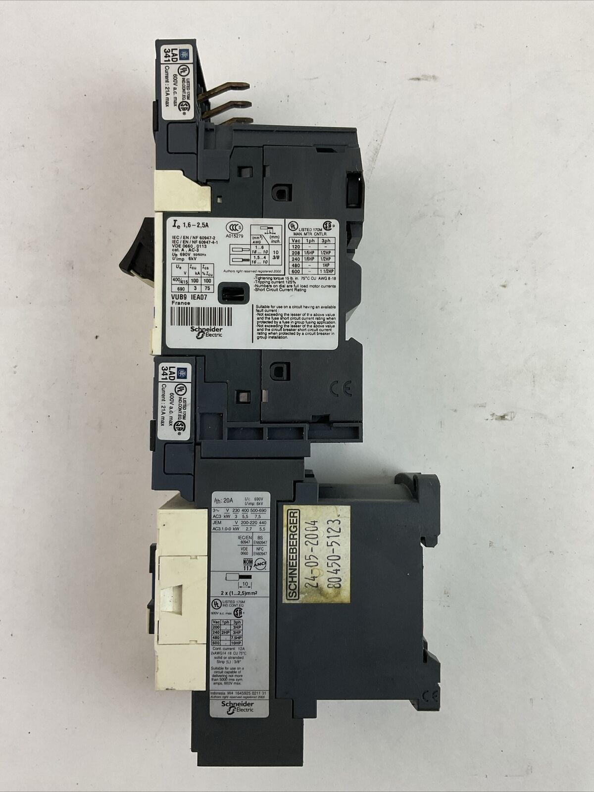 SCHNEIDER GV2ME073/1.6-2.5A CIRCUIT BREAKER LC1D123BL CONTACTOR COIL 24VDC