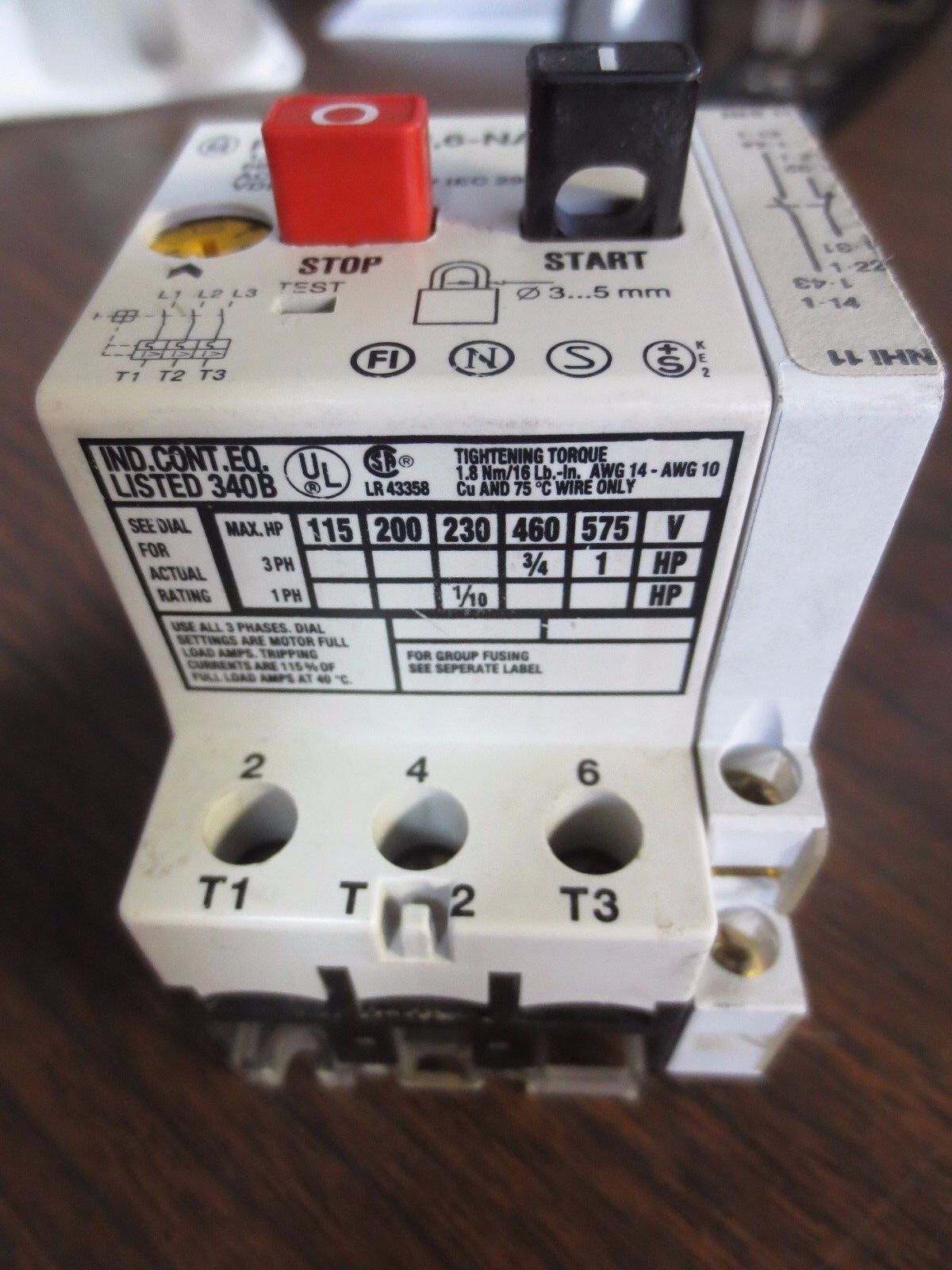 KLOCKNER MOELLER PKZM 1-1.6-NA MANUAL MOTOR STARTER - 1.6A, 660V