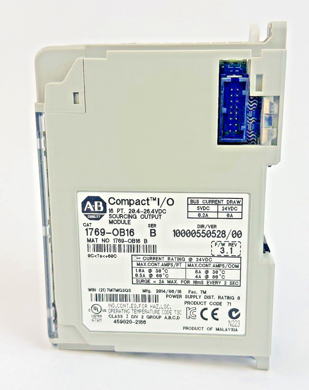 ALLEN-BRADLEY - 1769-OB16 SER. B, F/W REV 3.1, DIR/VER 10000550528/00 - 16 PT.