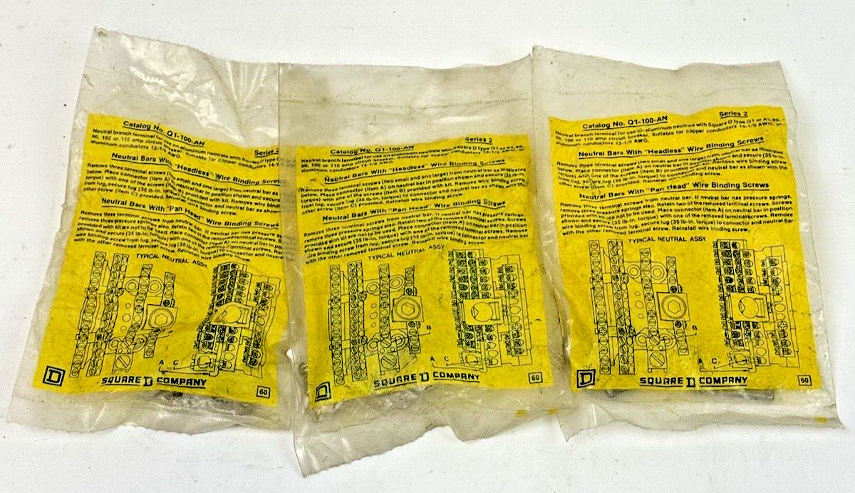 SQUARE D * LOT OF 3* - Q1-100AN - NEUTRAL TERMINAL KIT - NEW OLD STOCK