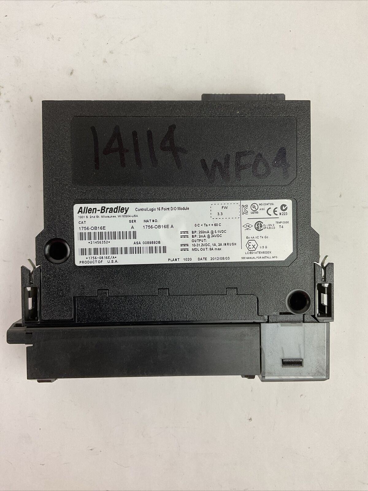 ALLEN BRADLEY 1756-OB16E SER A FW 3.3 CONTROL LOGIX 16PT D/O MODULE NO DOOR