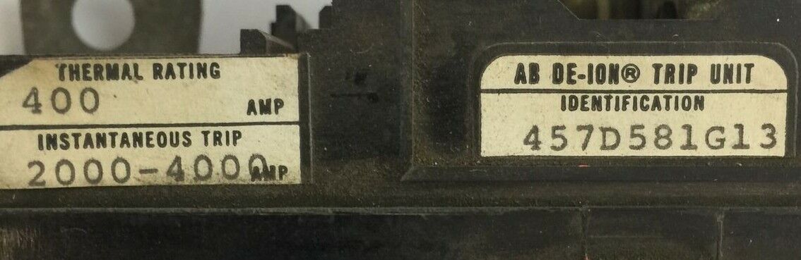 WESTINGHOUSE 457D581G13 AB DE-ION TRIP UNIT 400AMP 2POLE INSTA TRIP 2000-4000A