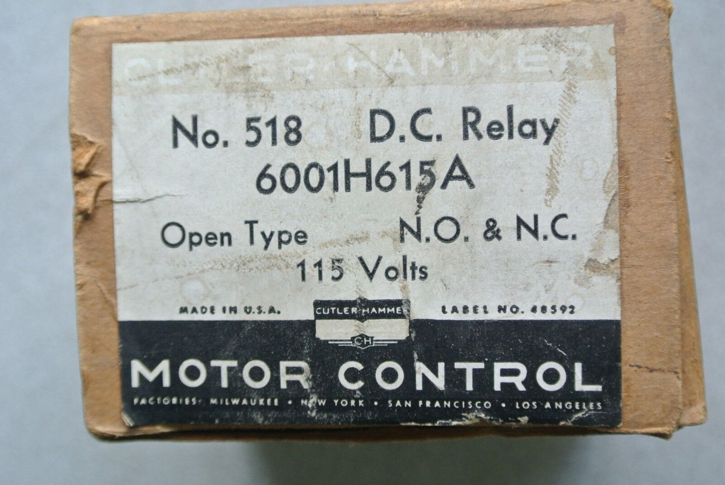 CUTLER-HAMMER 6001H615A 115VDC RELAY No. 518 OPEN TYPE N.O. & N.C. NEW SURPLUS