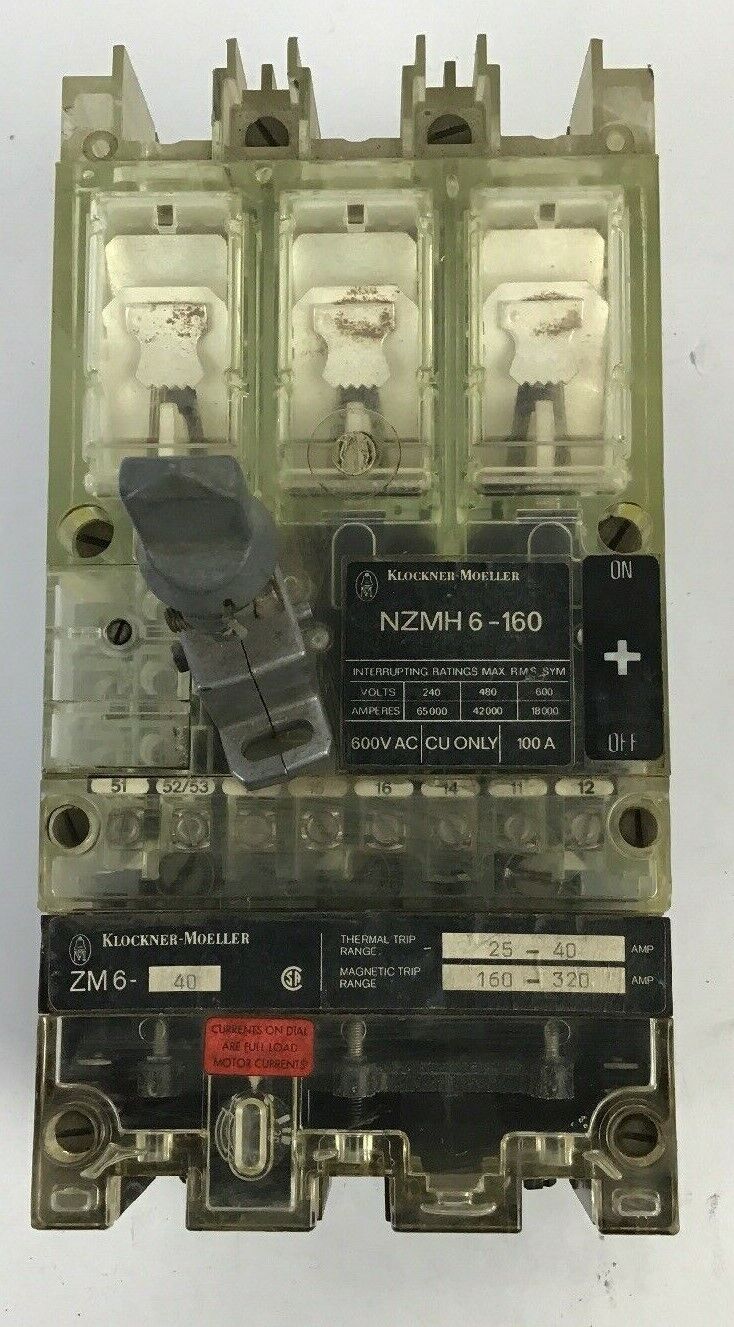 KLOCKNER MOELLER NZMH 6-160 DISCON.SWITCH W/TRIP ZM6-40 THERM. 25-40A