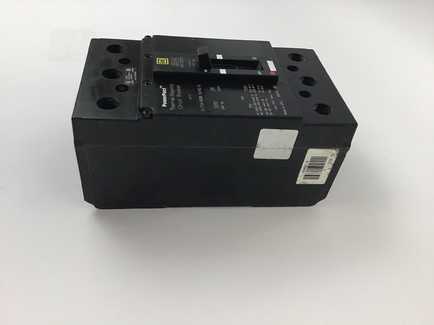 SQUARE D KDL32225 225A 240VAC/25kA SER 1 THERMAL MAGNETIC CIRCUIT BREAKER