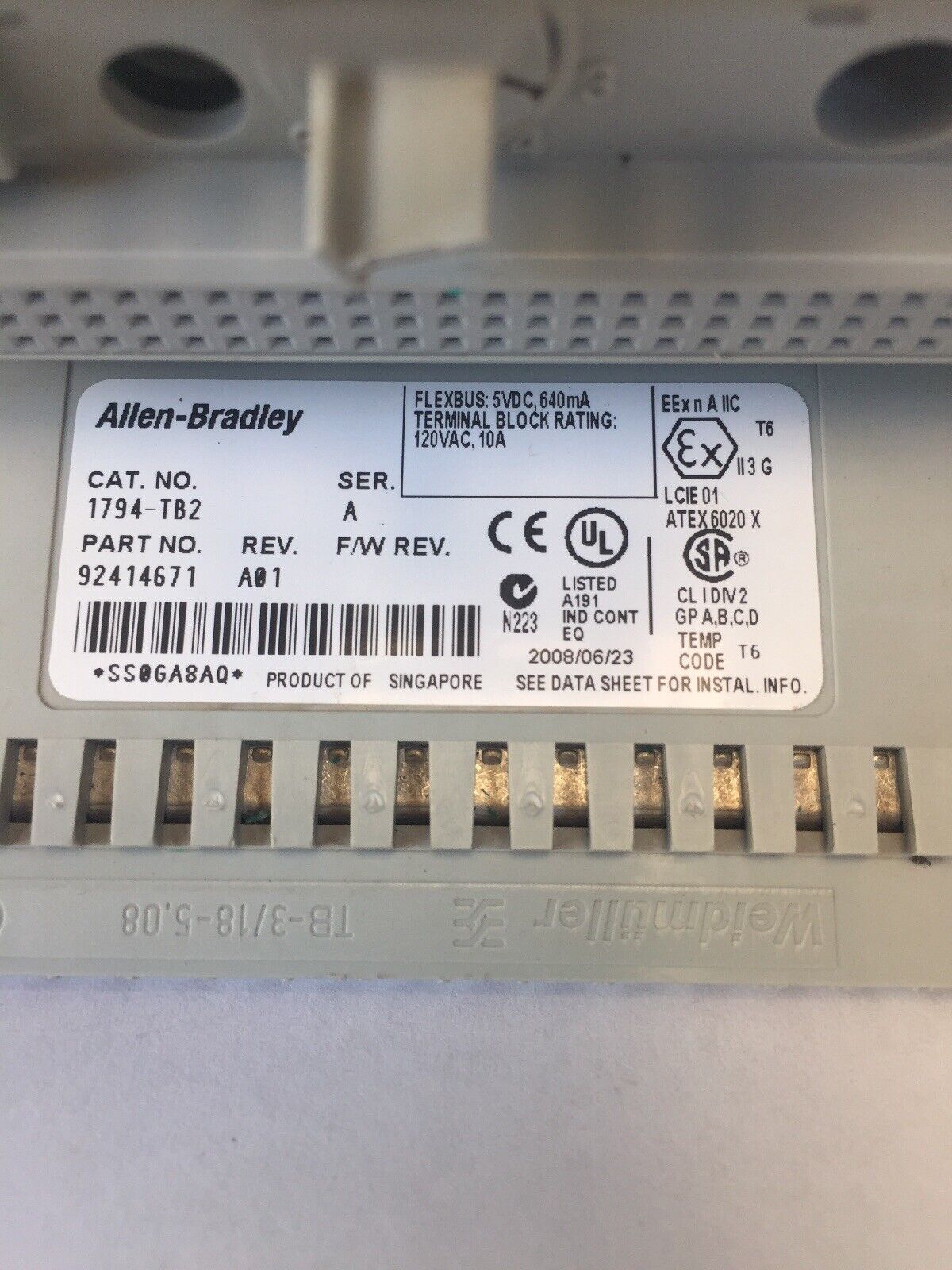 ALLEN BRADLEY 1794-TB2 I/O TERMINAL BLOCK SER A REV A01 5VDC