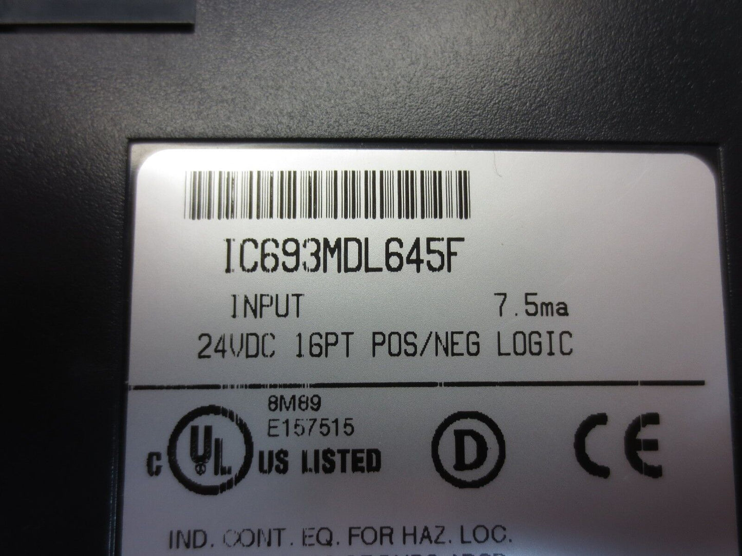 GE FANUC IC693MDL645F INPUT MODULE 24VDC 16PT POS/NEG LOGIC 7.5mA/Pt.