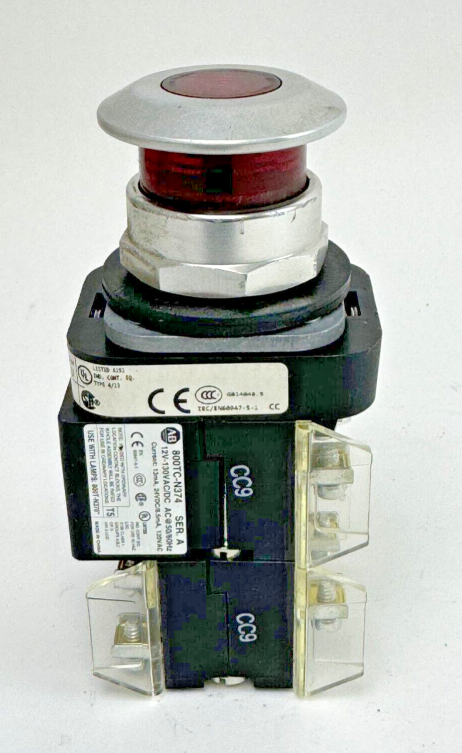 ALLEN-BRADLEY - 800T-FXTQH2RA5 SER. U - RED MUSHROOM PUSH/PULL BUTTON W/ BLOCK