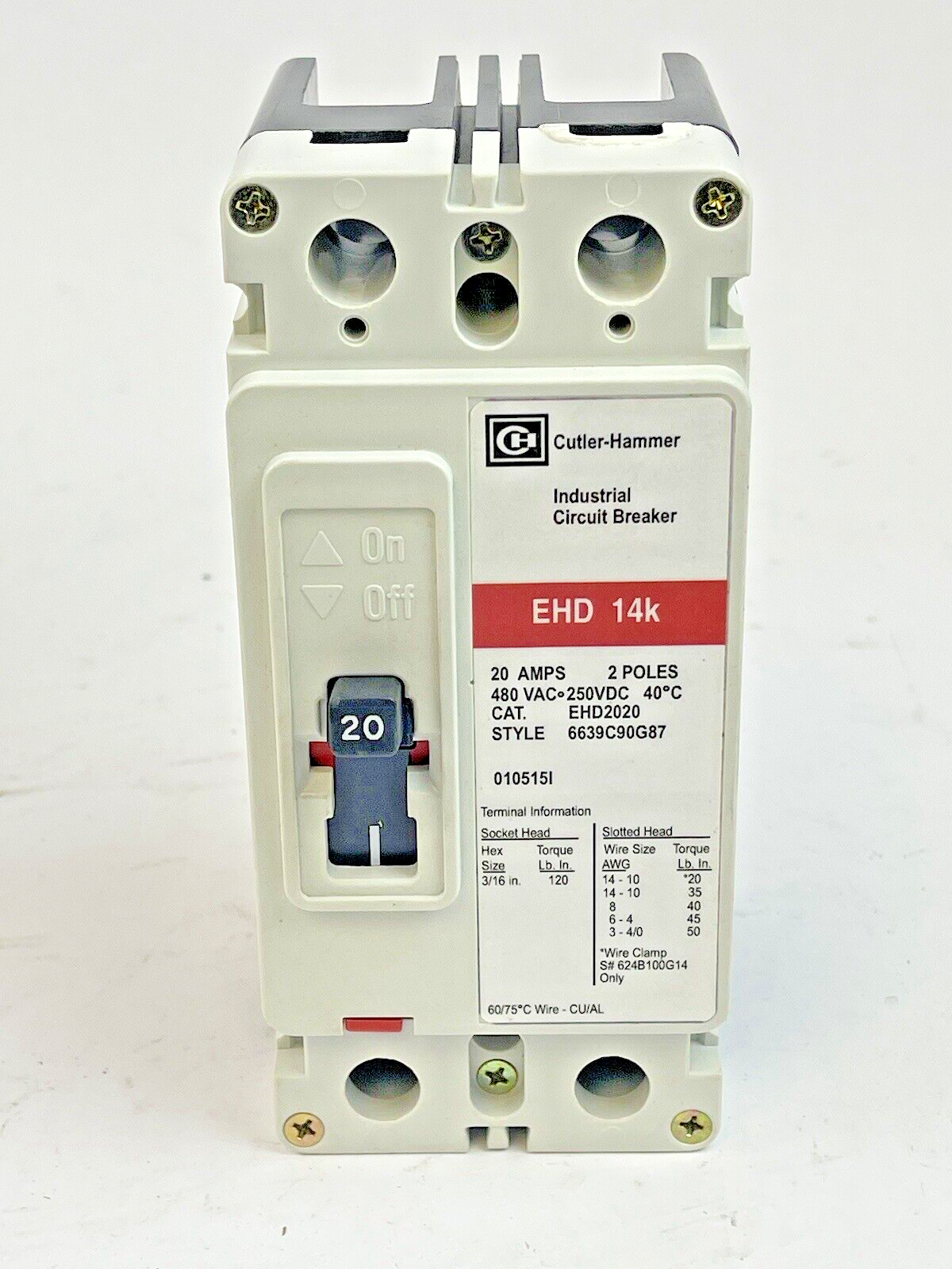 CUTLER-HAMMER - EHD2020 - CIRCUIT BREAKER - 20A, 2POLE, 480VAC