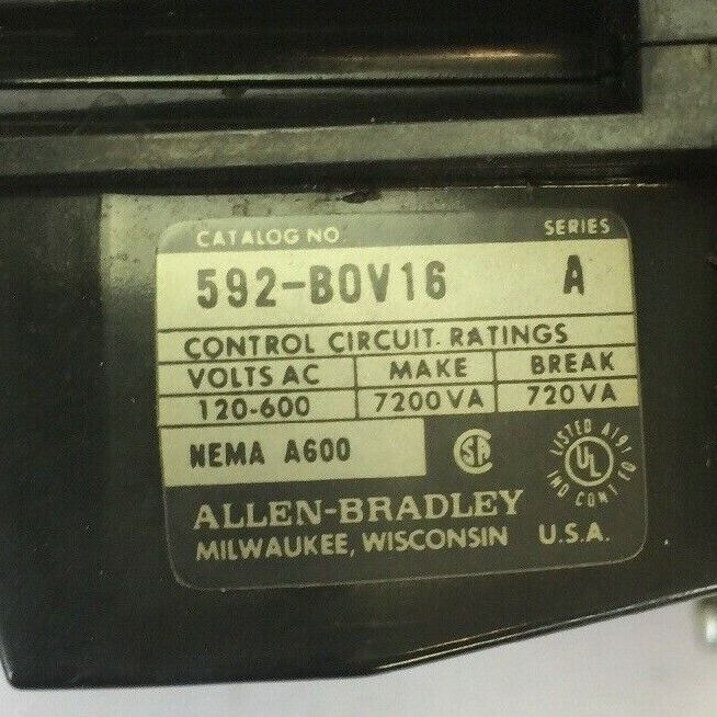 ALLEN BRADLEY 592-B0V16 MANUAL RESET OVERLOAD RELAY 120-600VAC W/ W23 HEATERS