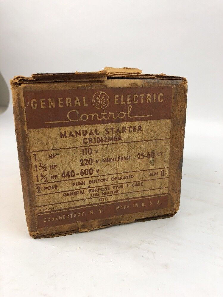 GE CONTROL MANUAL STARTER CR1062M6A 1HP 110V 1.5HP 220V 1.5HP 440-600V 25-60 CY
