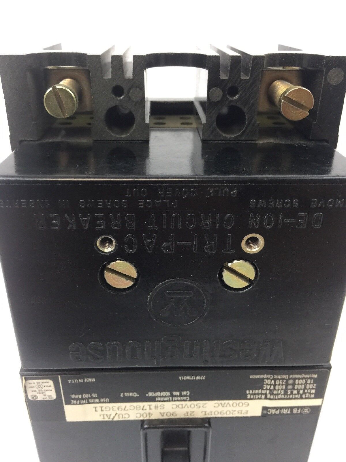 WESTINGHOUSE FB2090PL TRI PAC CKT BRKR 2P 90A 40C 600 VAC 250 VDC
