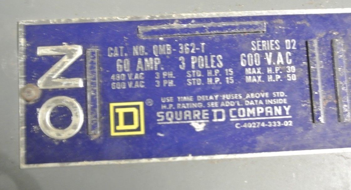 SQUARE D QMB-362-T - TWIN PANELBOARD SWITCH - 600V, 60A, 3-POLE