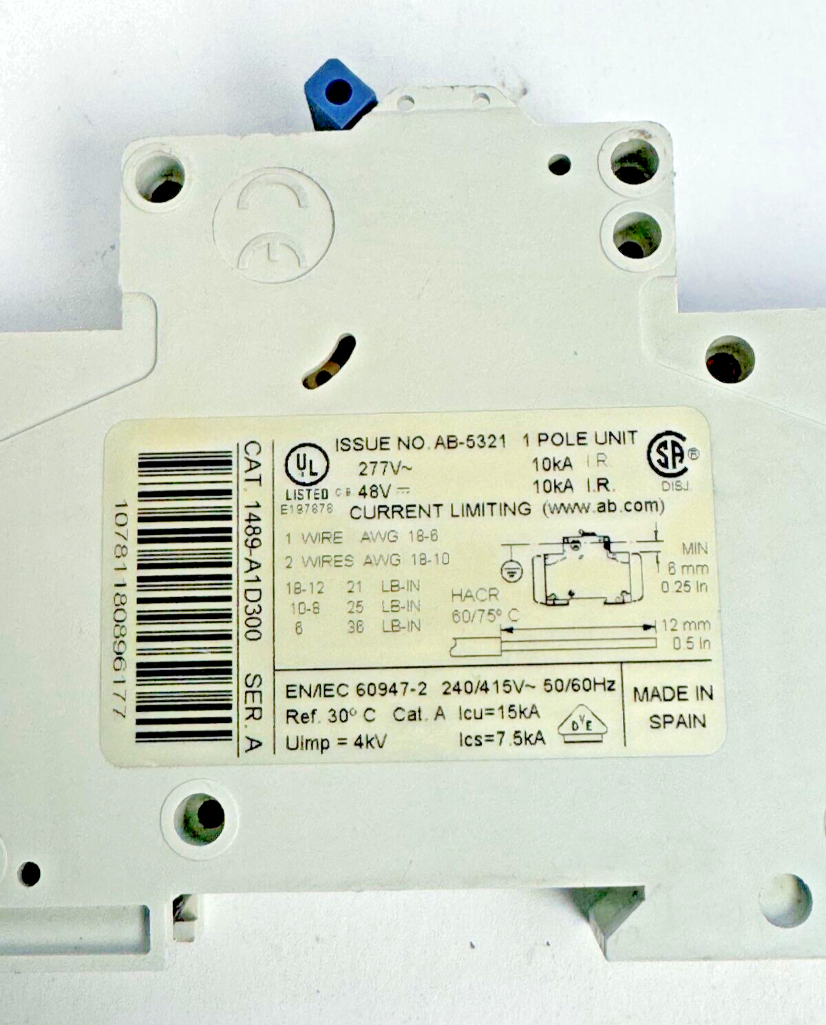 ALLEN-BRADLEY - 1489-A1D300 SER. A - CIRCUIT BREAKER - 1 P, 3 A, 277 V
