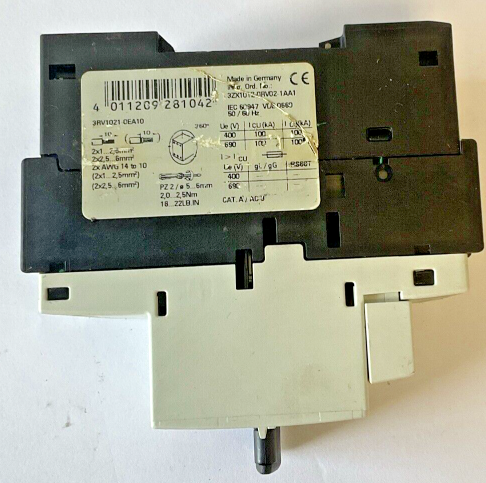 SIEMENS 3RV1021-0EA10 MOTOR CONTROL 4.8A 600V