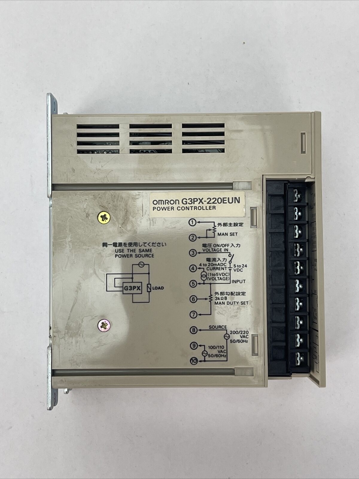 OMRON G3PX-220EUN POWER CONTROLLER LOAD: 100/110VAC 200/220VAC 20A INPUT 5-24VDC