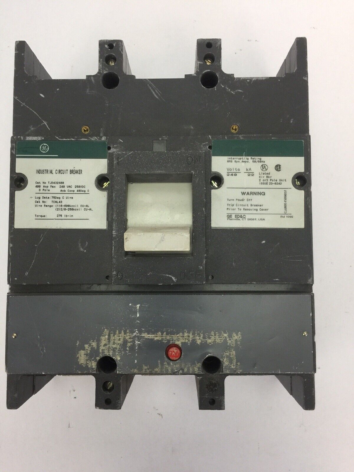 GE TJD432400 INDUSTRIAL CIRCUIT BREAKER 400AMP 240VAC 250VDC 3 POLE 240V 22kA