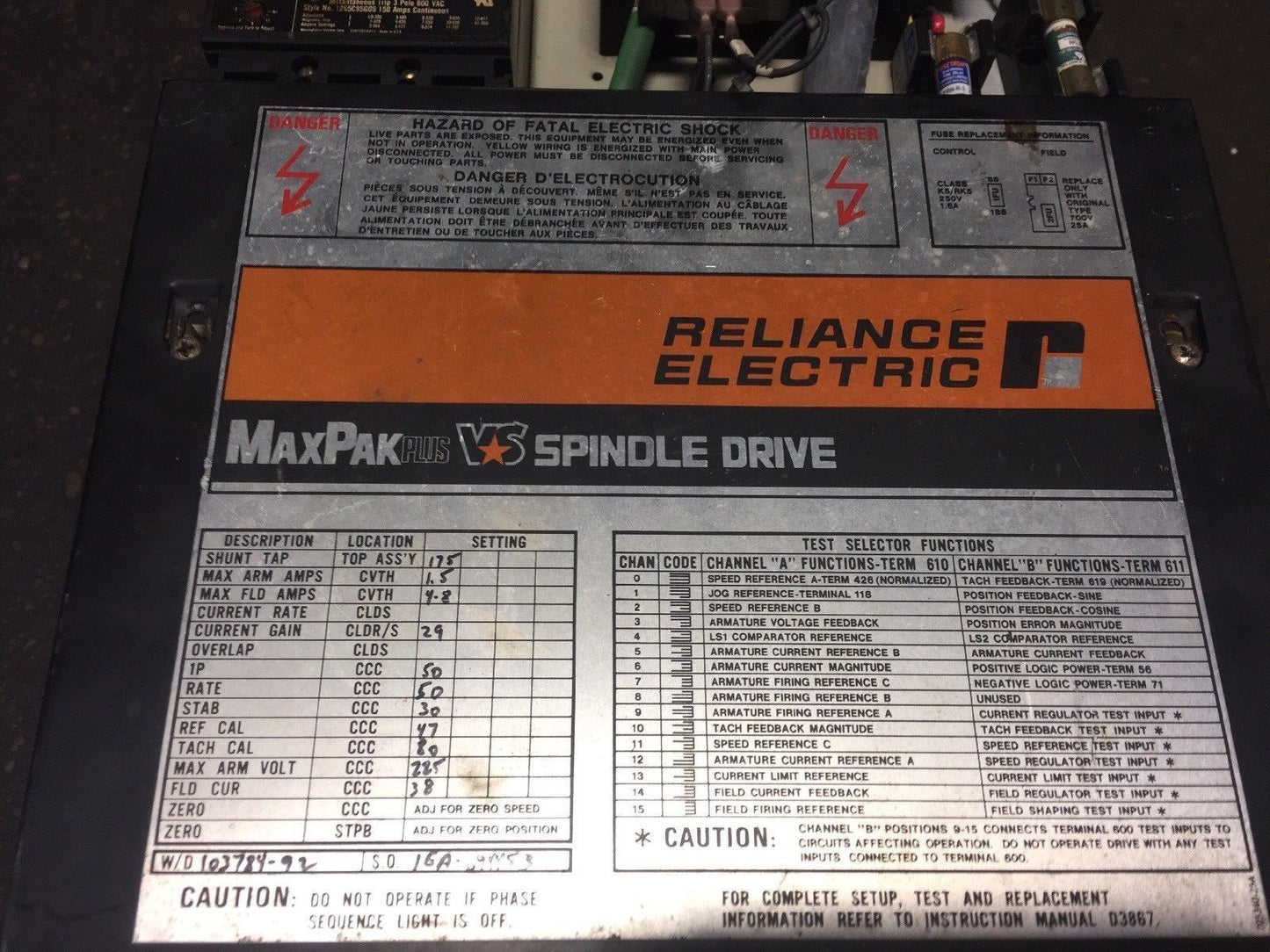 RELIANCE ELECTRIC MX PAK PLUS VS SPINDLE DRIVE 801429-21TE.
