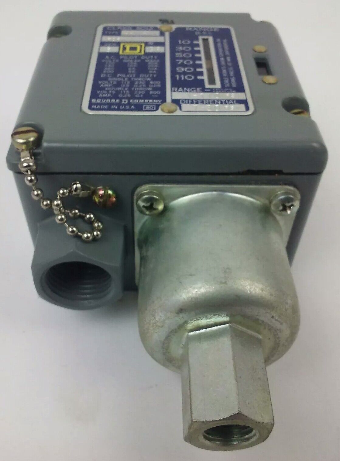 SQUARE D 9012 ACW1S11 SER.B, PRESSURE SWITCH, SET 43-50 PSI, FORM V, 9012 ACW1