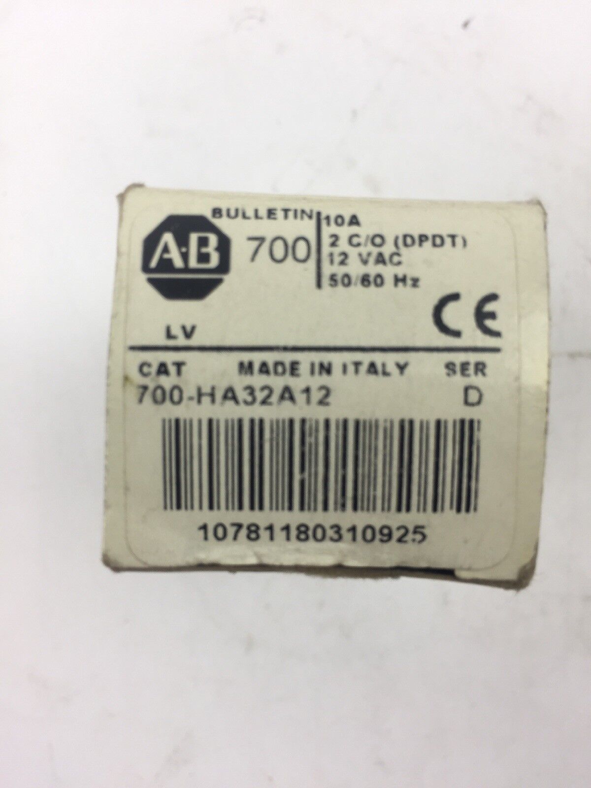 ALLEN BRADLEY 700-HA32A12 RELAY 10A 2 C/O (DPDT) 12 VAC 50/60HZ SERIES D