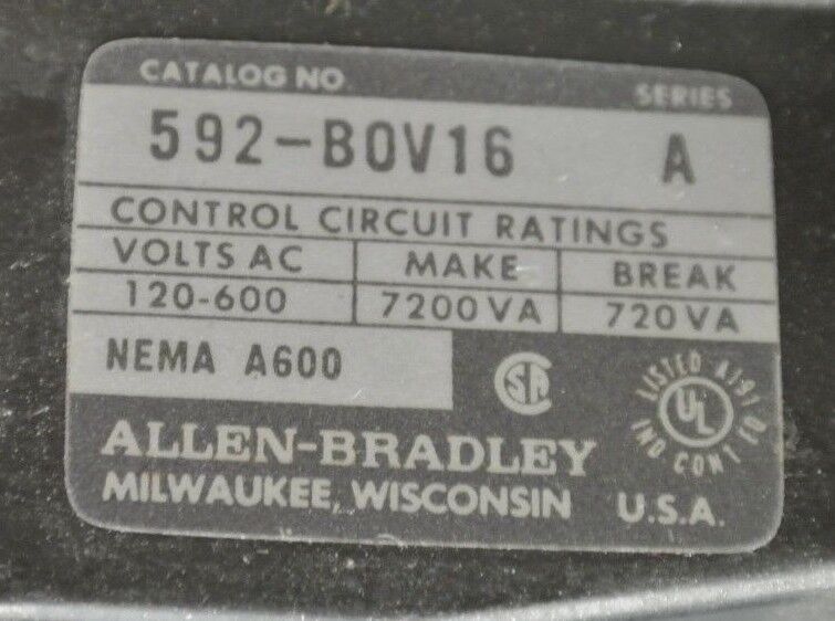 ALLEN-BRADLEY 592-BOV16, Ser. A - MANUAL RESET OVERLOAD RELAY / 3P / OPEN