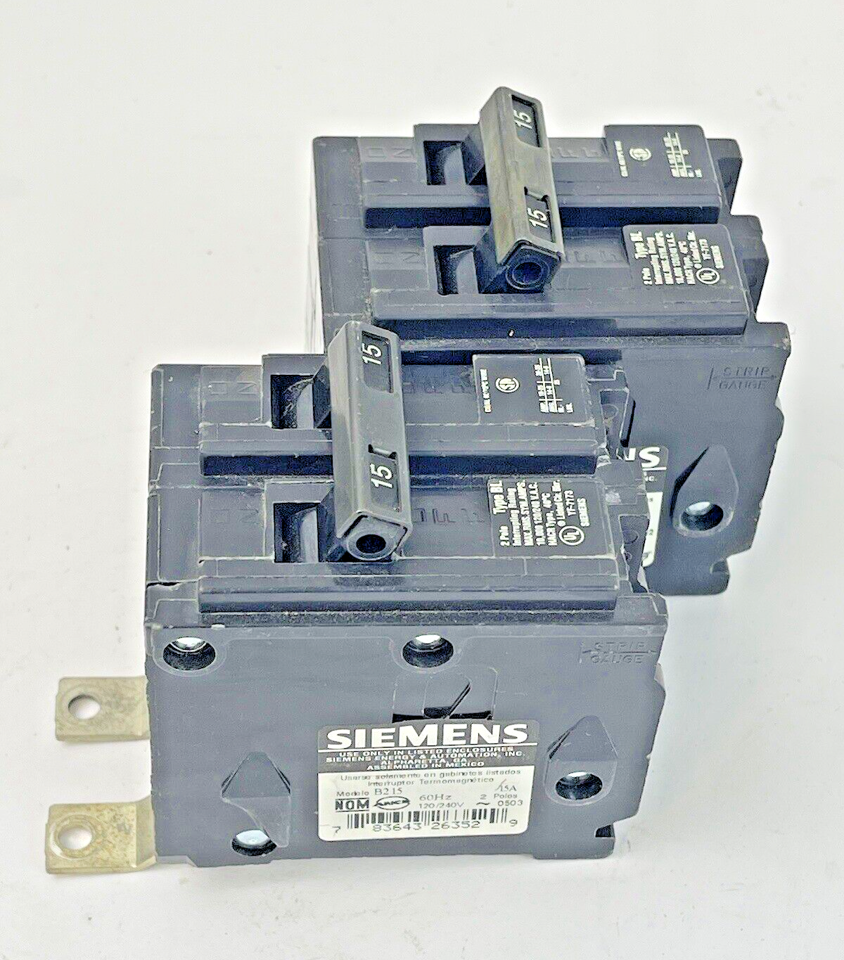 SIEMENS *LOT OF 2* - B215 - CIRCUIT BREAKERS -2 POLE, 15A, 240 VAC, 60Hz TYPE BL