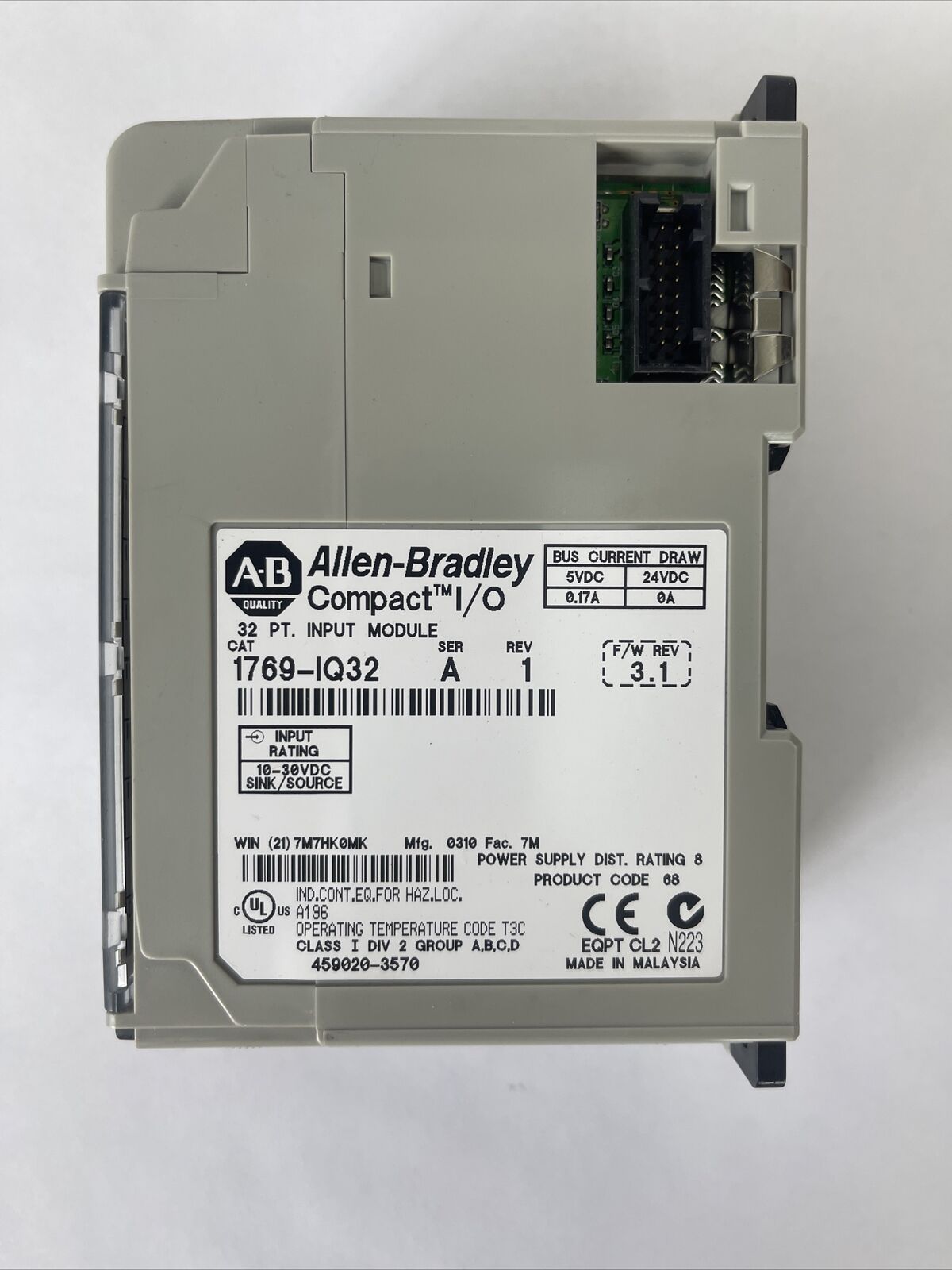 ALLEN BRADLEY 1769-IQ32 COMPACT I/O 32PT INPUT MODULE SER A REV 1 F/W REV 3.1