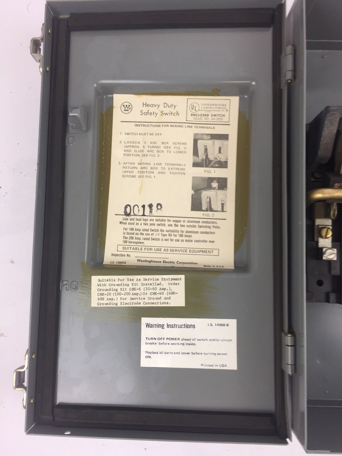 WESTINGHOUSE JHU221 HEAVY DUTY SAFETY SWITCH 240 VAC 250 VDC 30 AMP