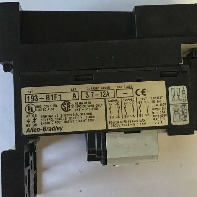 ALLEN BRADLEY 193-B1F1 SER.A W/ 193-BPM6 SER.A OVERLOAD RELAY 3.7-12A 600V