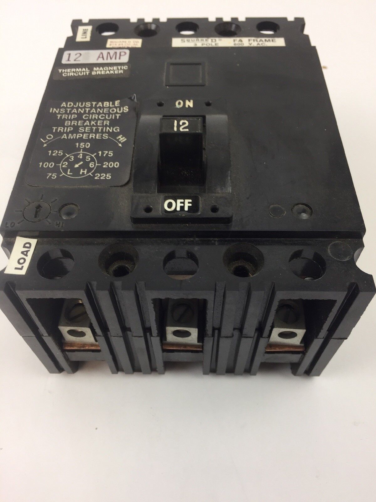 SQUARE D FAL3601212T THERMAL MAGNETIC CIRCUIT BREAKER 600 VAC 12 AMP 3 POLE