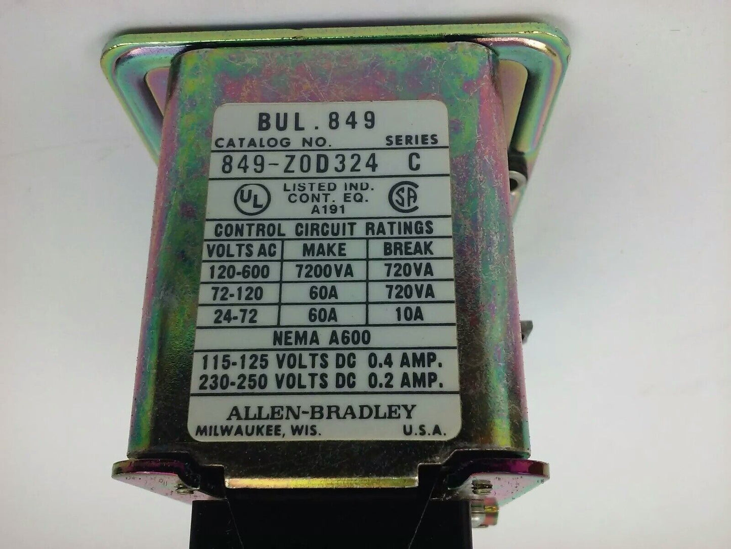 ALLEN BRADLEY 849-ZOD324, SER. C, PNEUMATIC TIMING RELAY, 120V-60HZ, A600, NEW