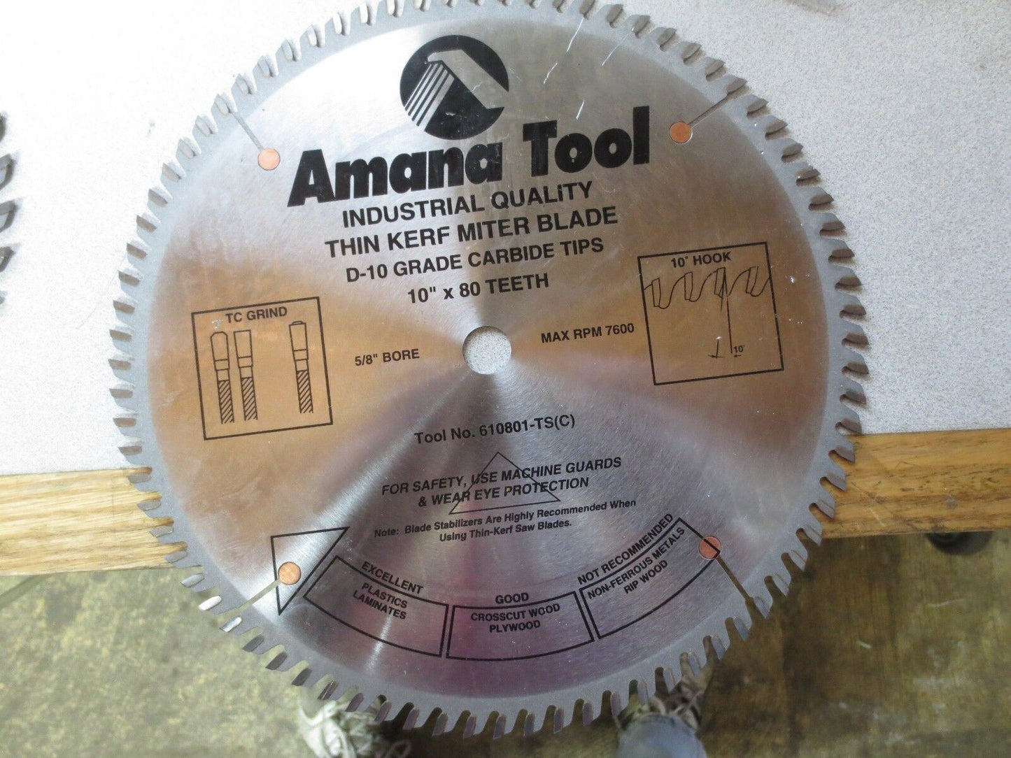 AMANA 610800-TS(C) THIN KERF MITER BLADE 10" 80T TC GRIND D-10 CARBIDE TIP - NEW