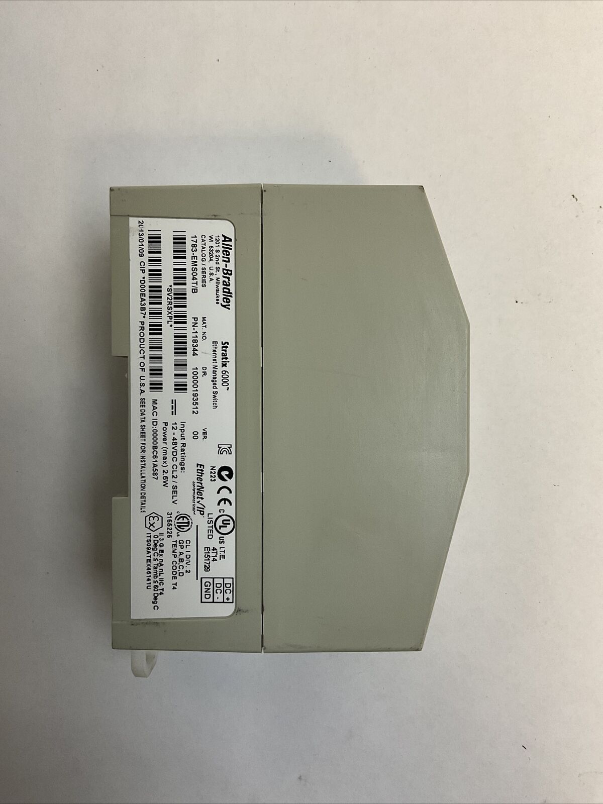 ALLEN BRADLEY 1783-EMS04T STRARIX 6000 ETHERNET MANAGED SWITCH SER B VER 00