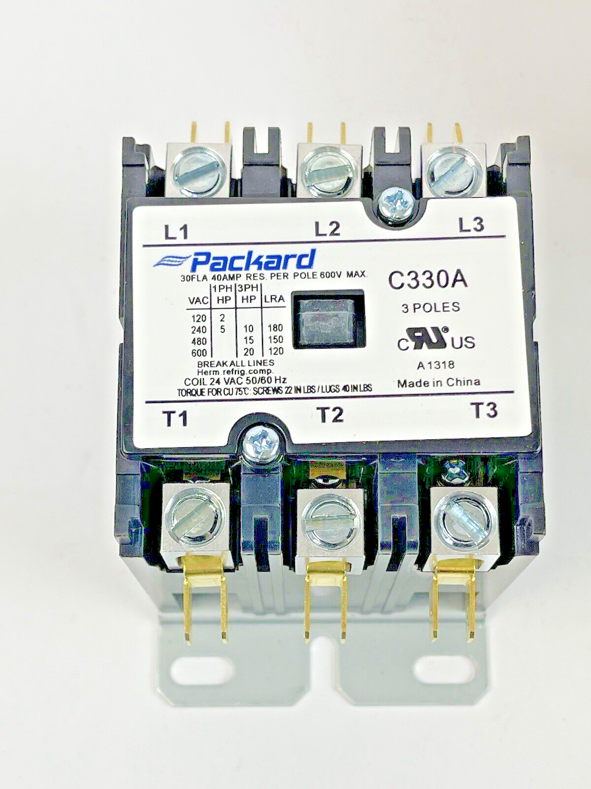PACKARD *LOT OF 2* - C330A - DEFINITE PURPOSE CONTACTOR - 3 POLE, 30A, 24V 50/60