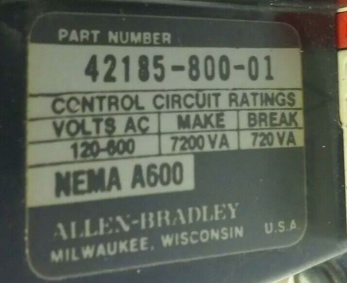 ALLEN BRADLEY 509-BOD SERIES B, SIZE 1, MOTOR STARTER, 27A, 600V,3-5P, 120V COIL