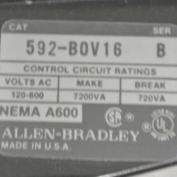 ALLEN-BRADLEY 592-BOV16, Ser. B - MANUAL RESET RELAY / 3P / 40A