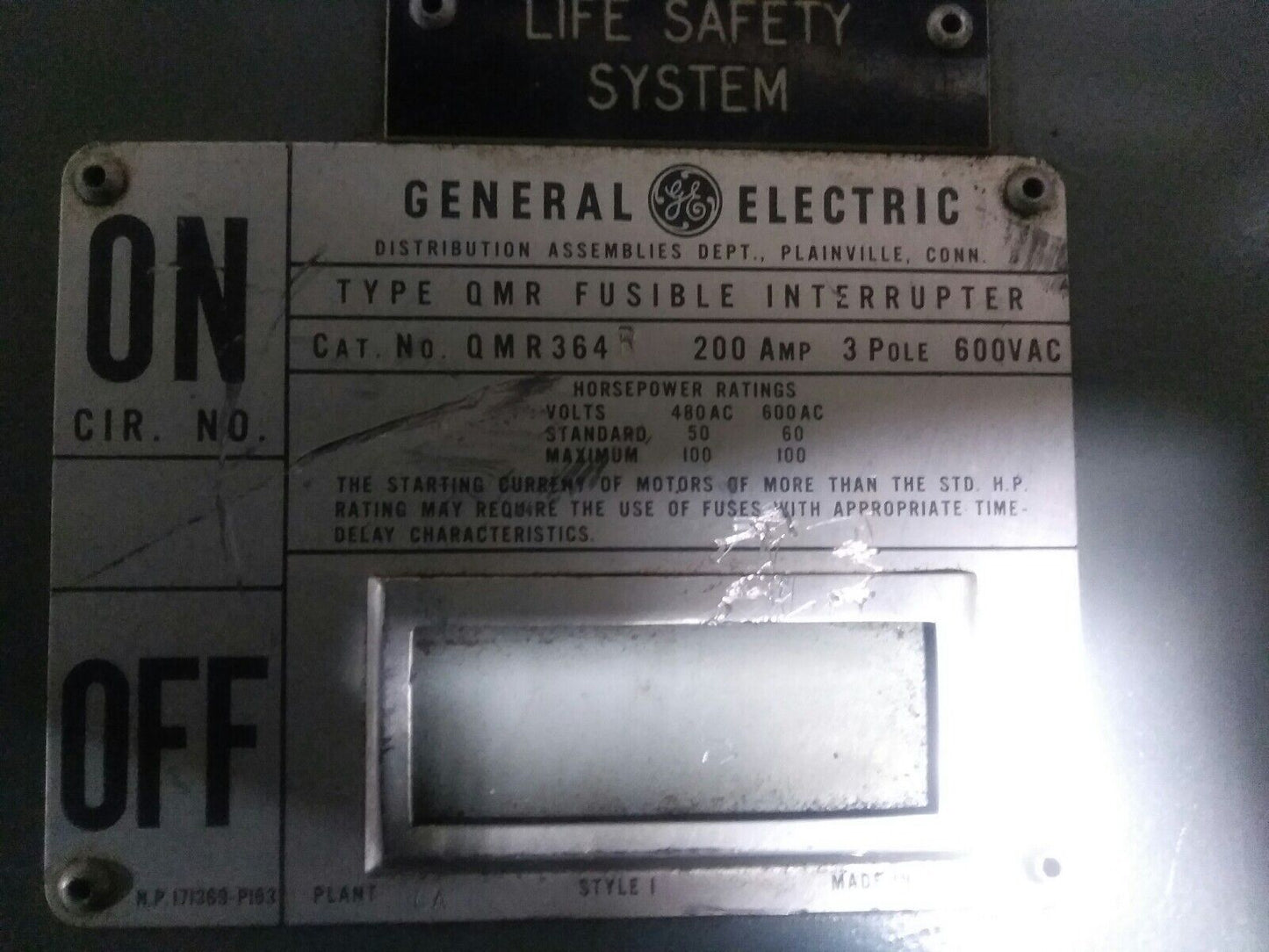 GENERAL ELECTRIC GE QMR364R - 600V, 200A, 3-Pole, Fusible Panelboard Switch