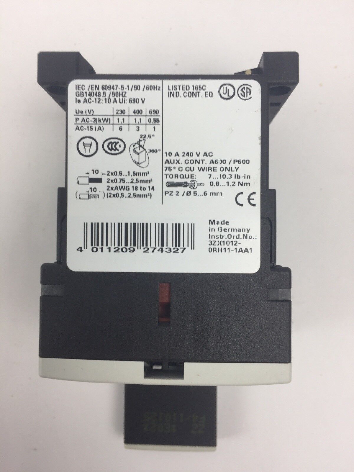 SIEMENS 3RH1131-1BB40 CONTACTOR WITH 3RT1916-1BB00 SURGE SUPPRESSOR